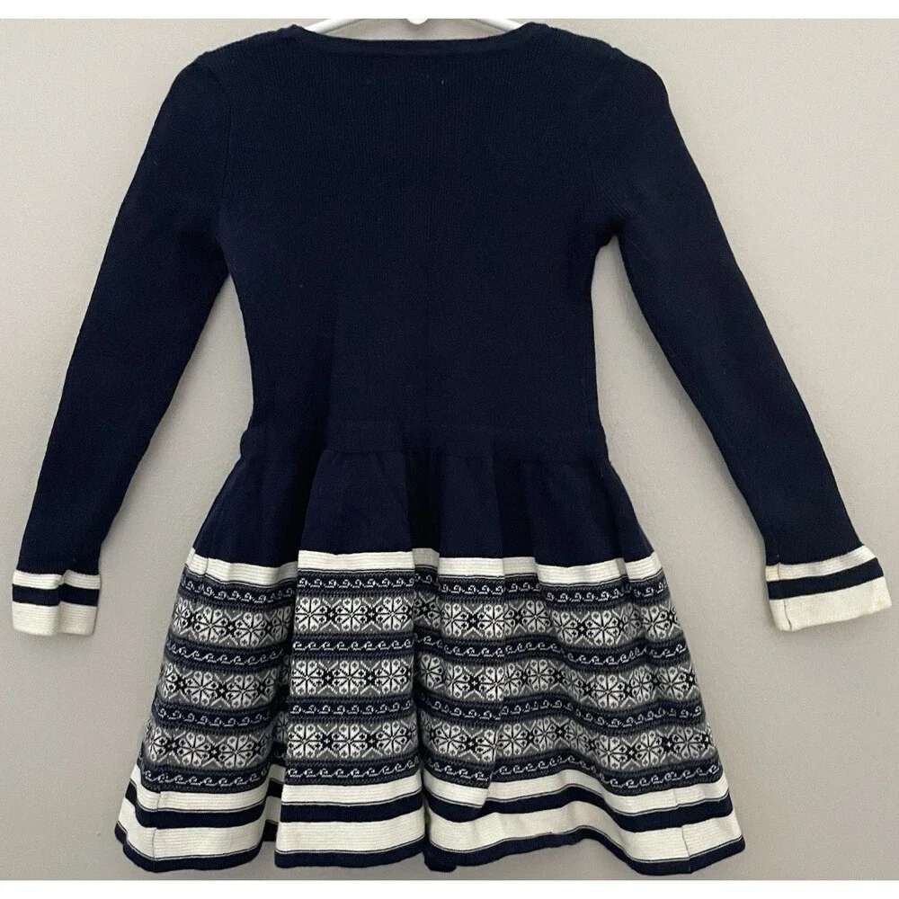 Miss Mona Mouse Girls 3 Navy/Cream Knit Fall Dress